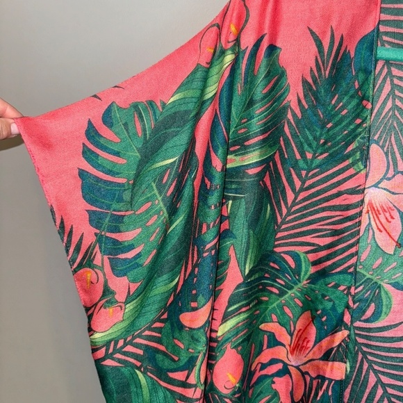 EUC Anthropologie Do Everything In Love Coral Palm Kimono Duster OSFM - Picture 3 of 7
